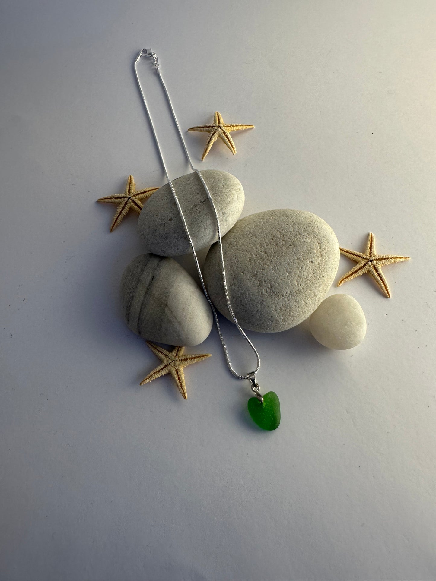 Seaglass & Sterling Silver love heart necklace