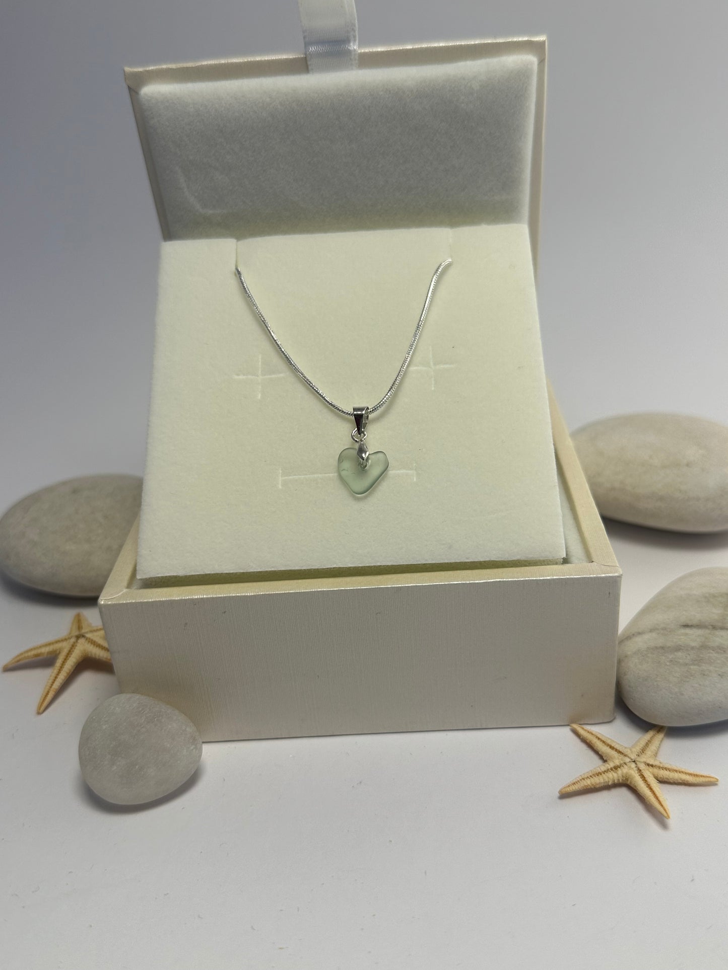 Seaglass & Sterling Silver love heart necklace