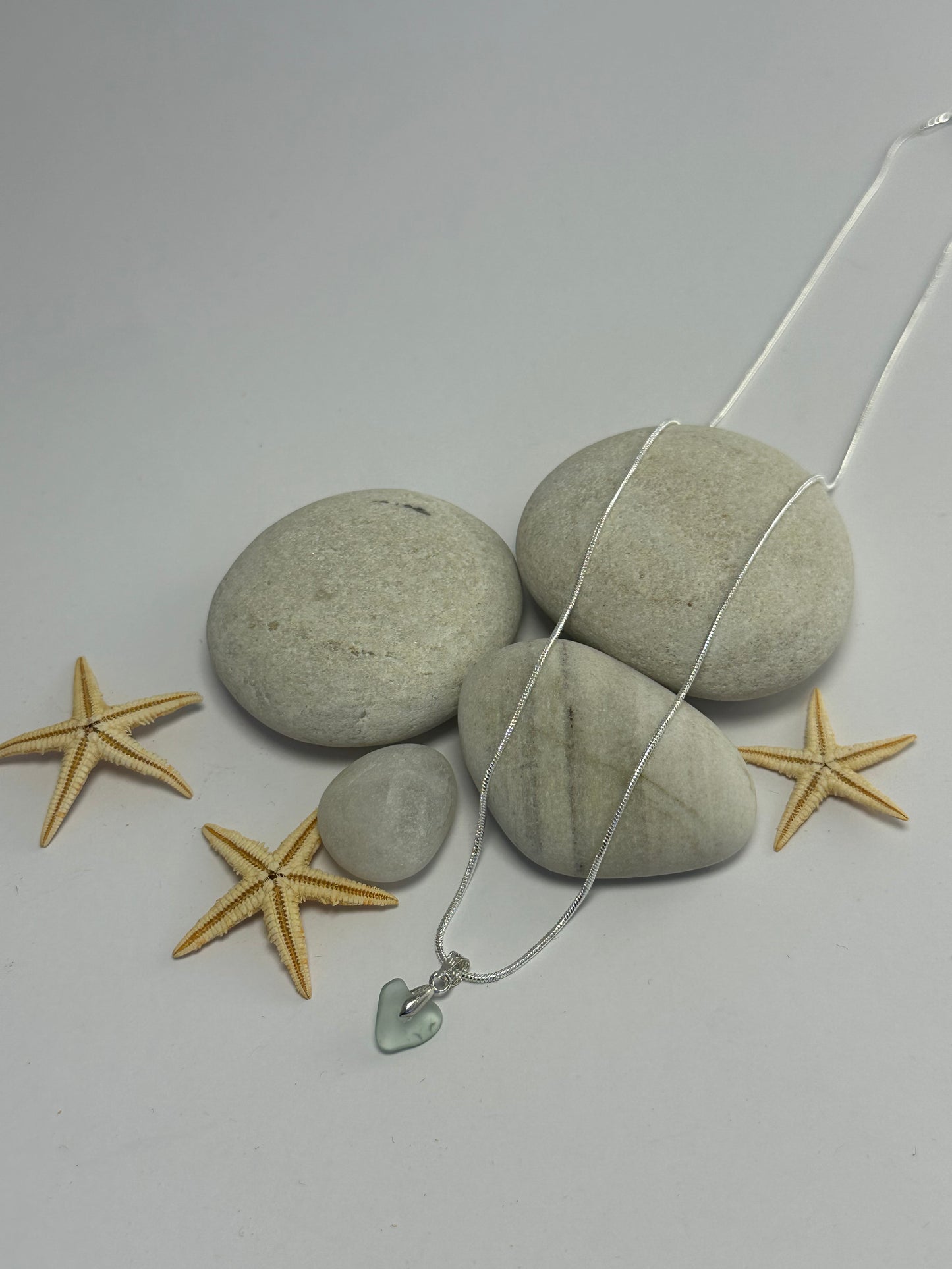 Seaglass & Sterling Silver love heart necklace