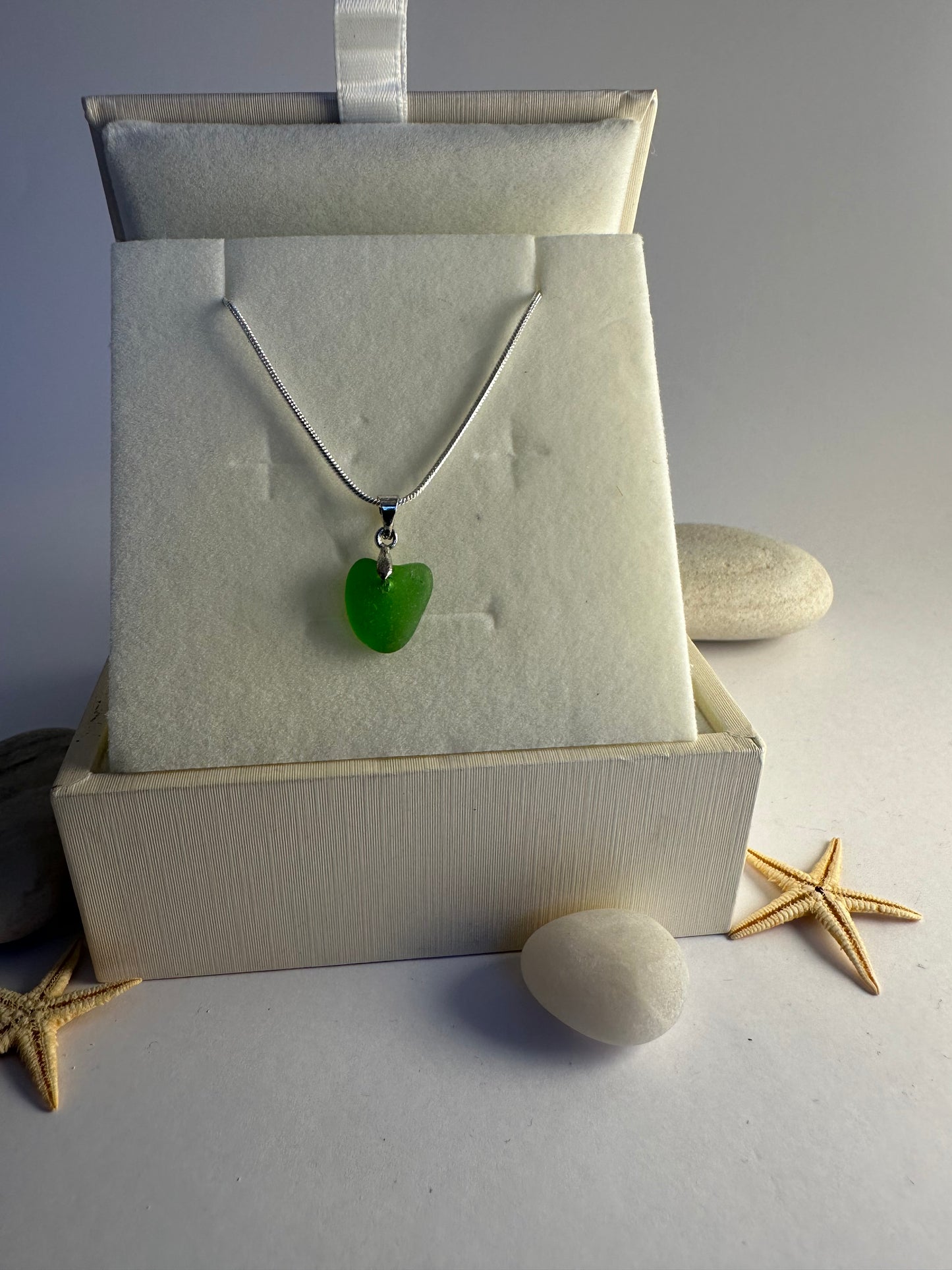 Seaglass & Sterling Silver love heart necklace
