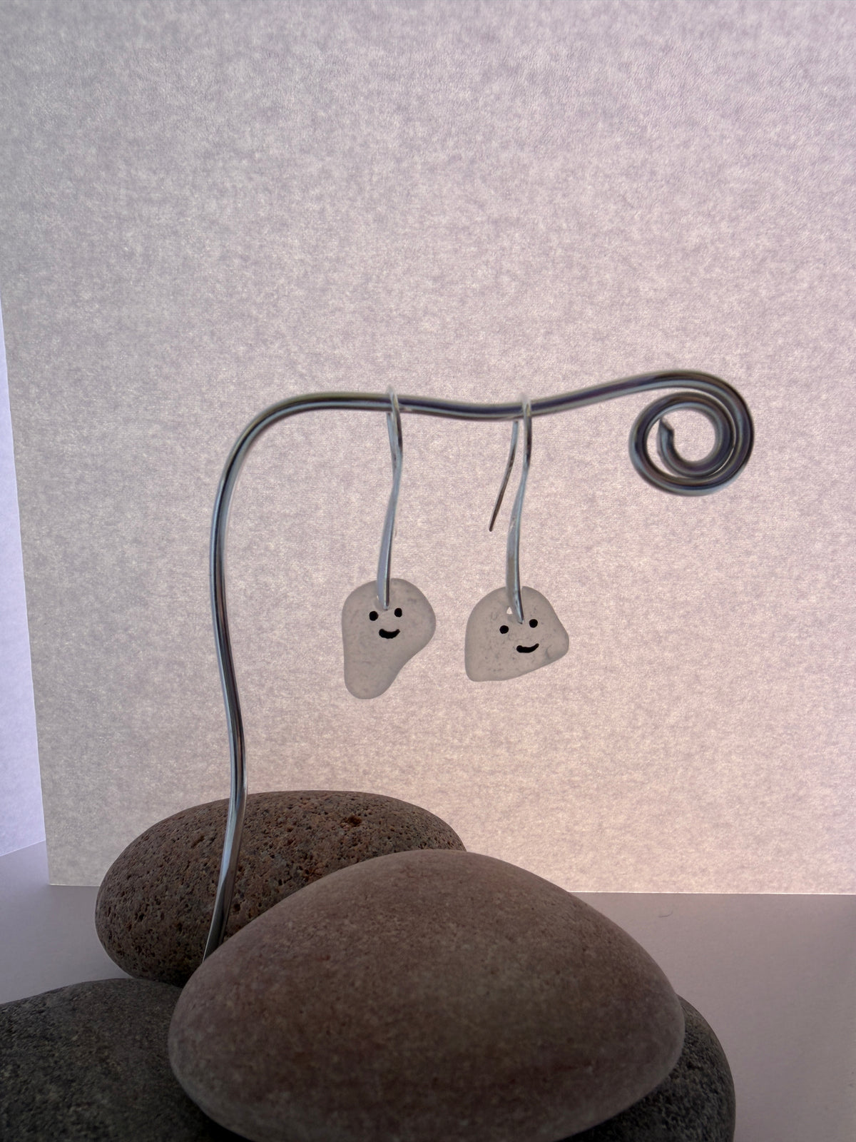 Halloween necklace & earrings - white sea glass, hand painted